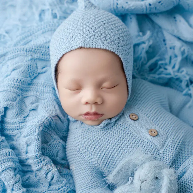 Blue Knitted Theme Set - Cozy Blue Newborn Photography Props - Image 2